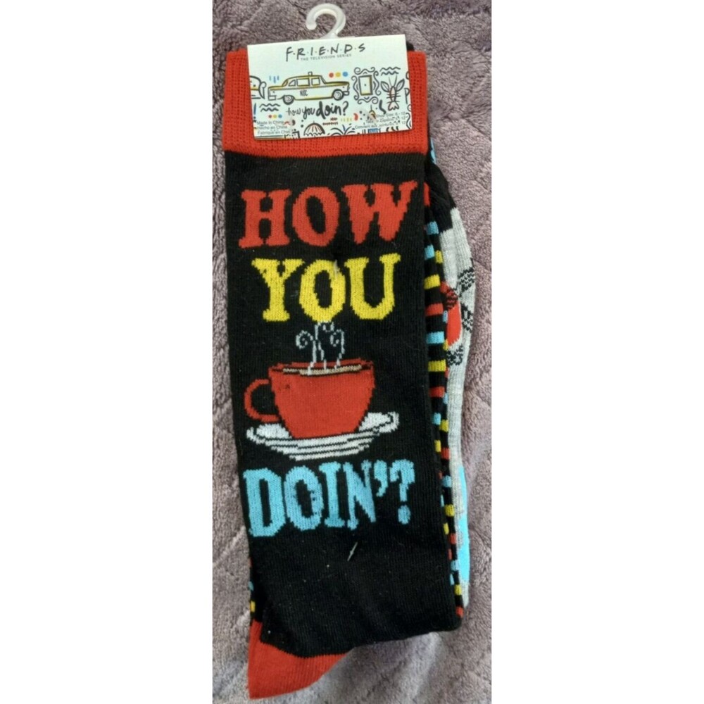 Friends TV Show Series Joey Coffee Licensed Crew Socks Funny One Size 6-12 NEW